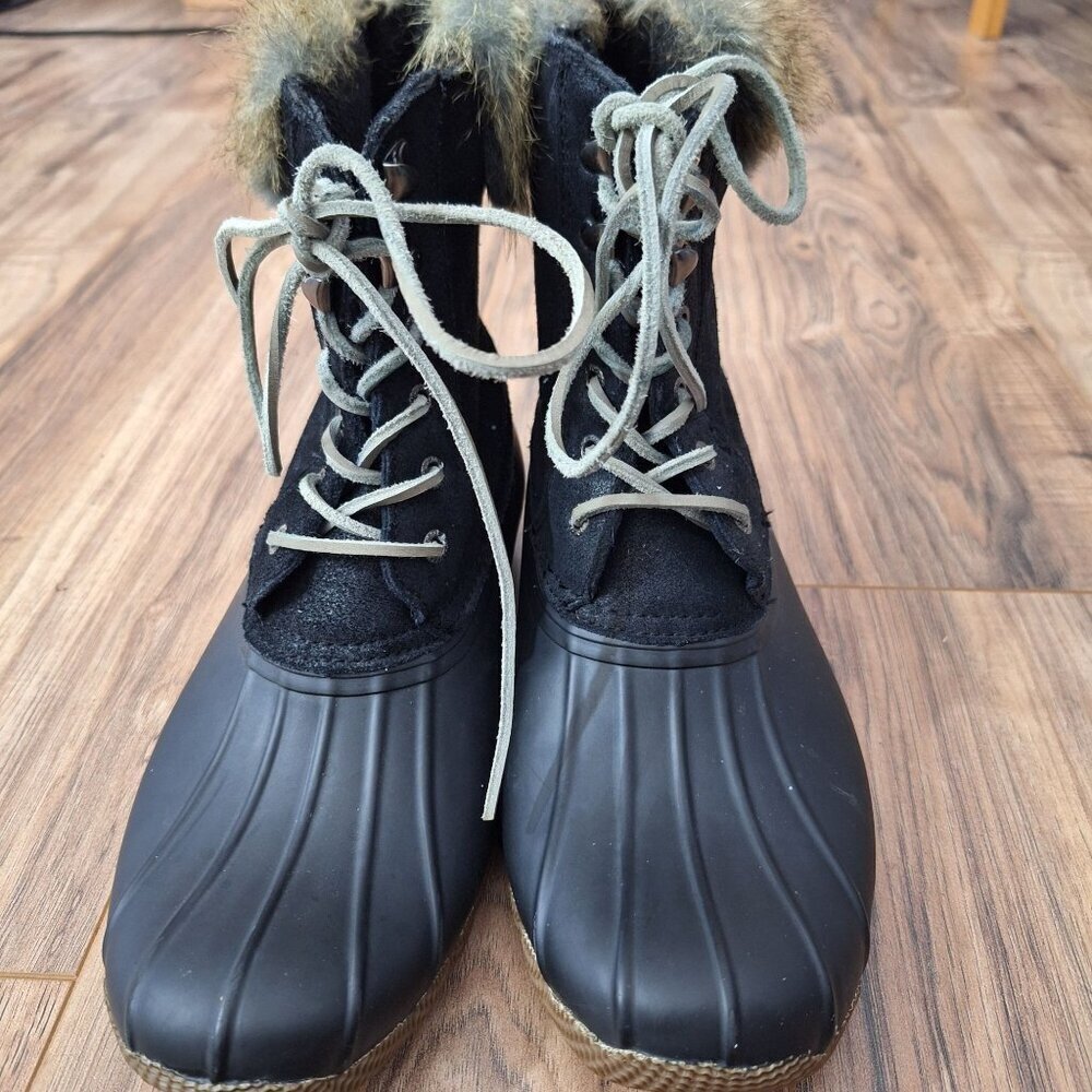 Sperry Top Sider Womens Faux Fur Black Boots 11